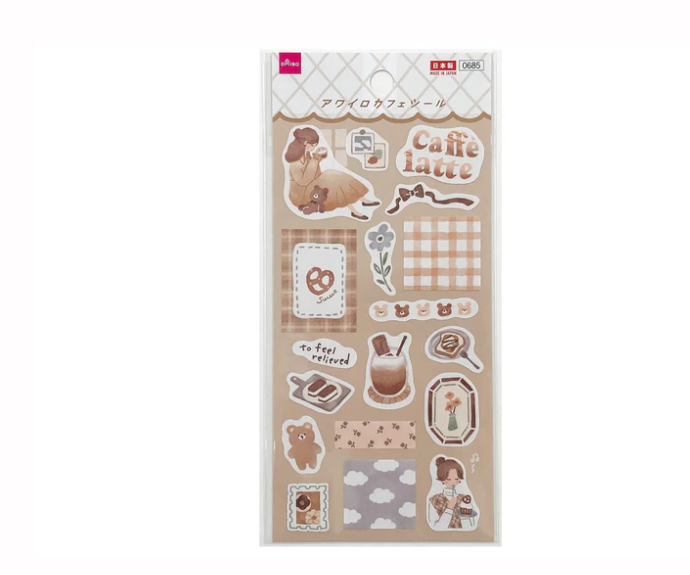 Daiso - Sticker Sheet - Awairo Cafe, Cafe Latte