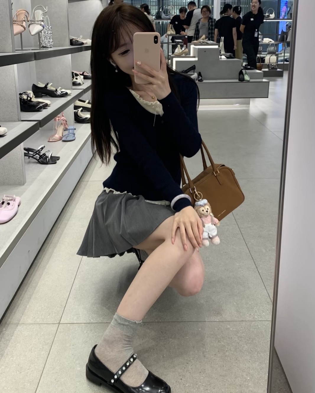 Charles & Keith Sianna 小CK 麂皮 拉鍊長型 手提包 波士頓 兩色