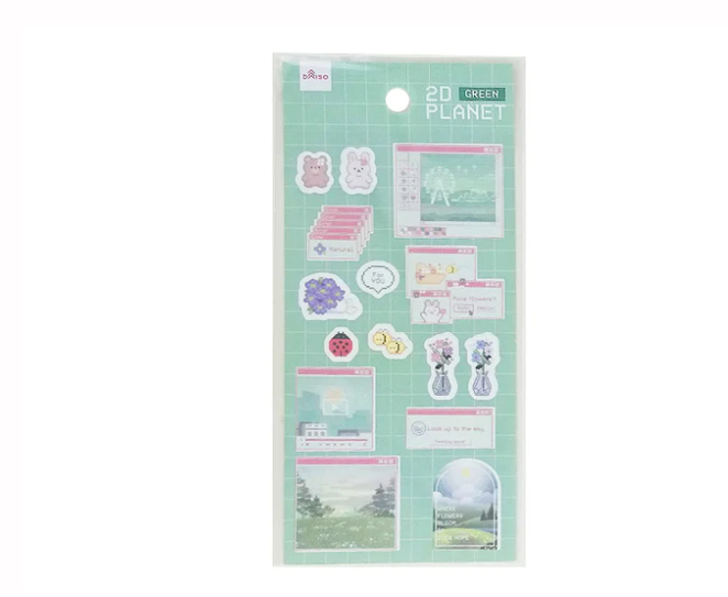 Daiso - Sticker Sheet - 2D planet, green