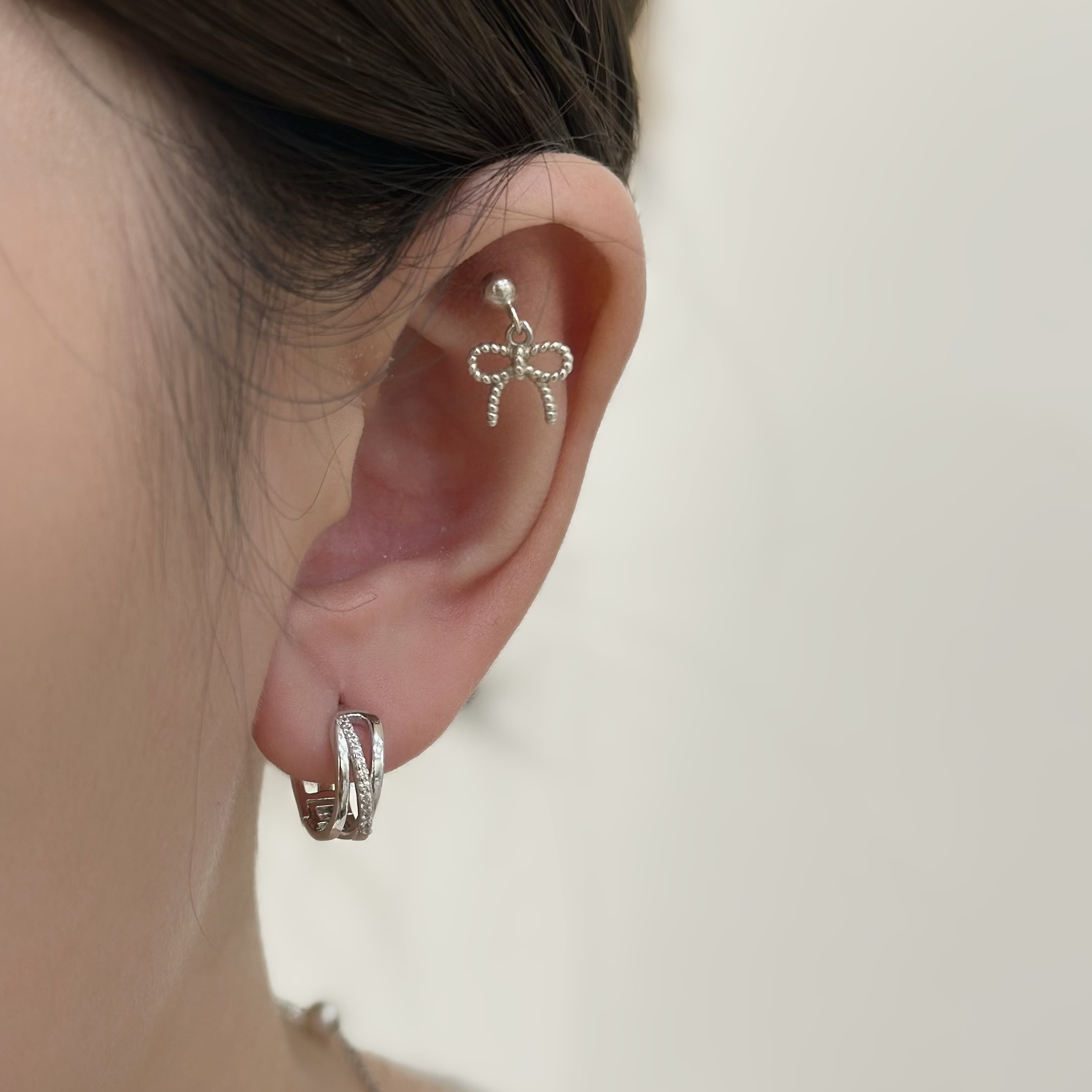 B33【輕奢】排鑽交叉雙層純銀易扣