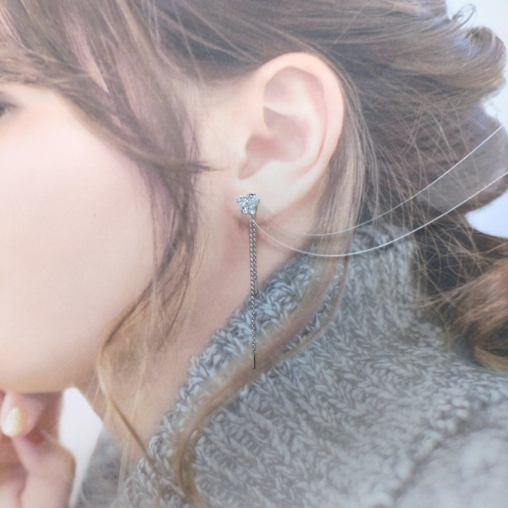 全新18K白金金15份鑽石單耳環