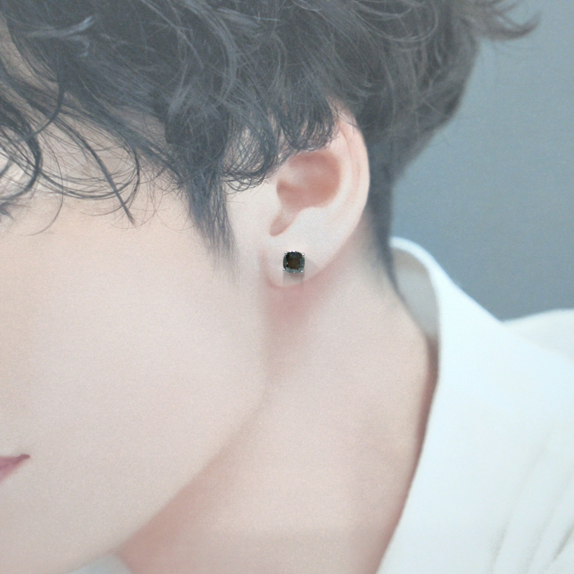 18K White Gold 1.15ct Fancy Brown Cushion Cut Diamond Single Earring