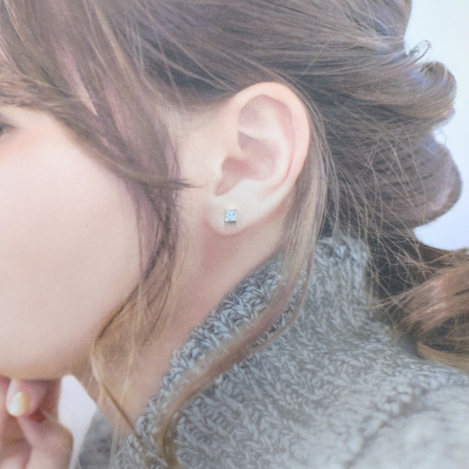 18K White Gold 0.44ct Princess Cut Diamond Single Earring