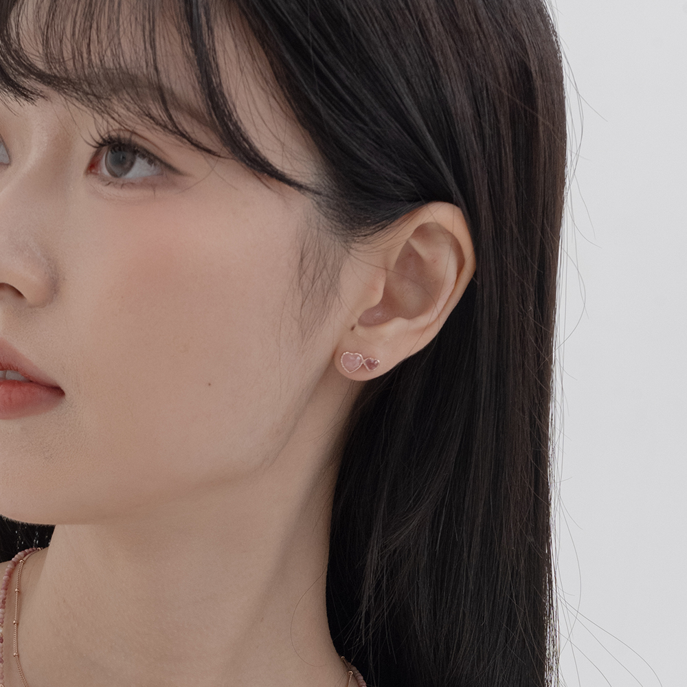 Double heart粉紅石英紫水晶耳環