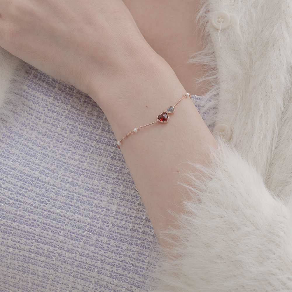 Double heart石榴拉長石手鍊