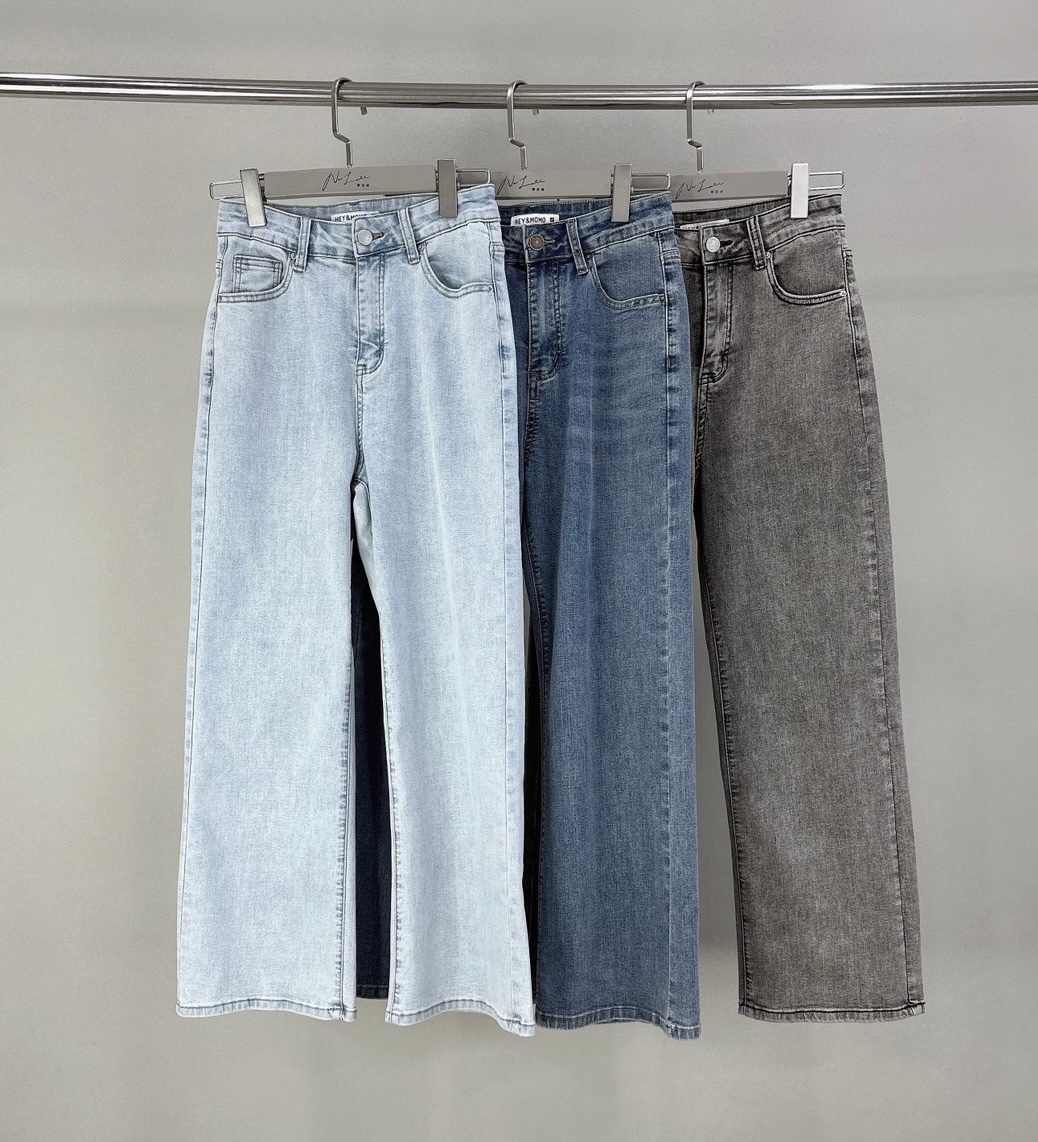 彈力牛仔直筒寬褲 9898