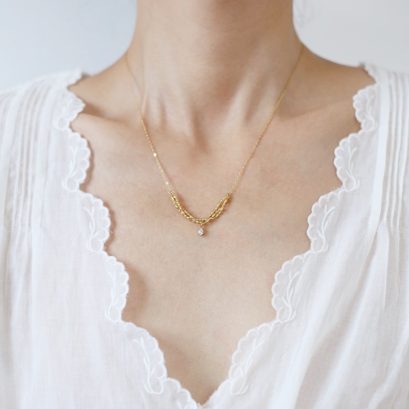 單鑽麥穗層次項鍊 金色