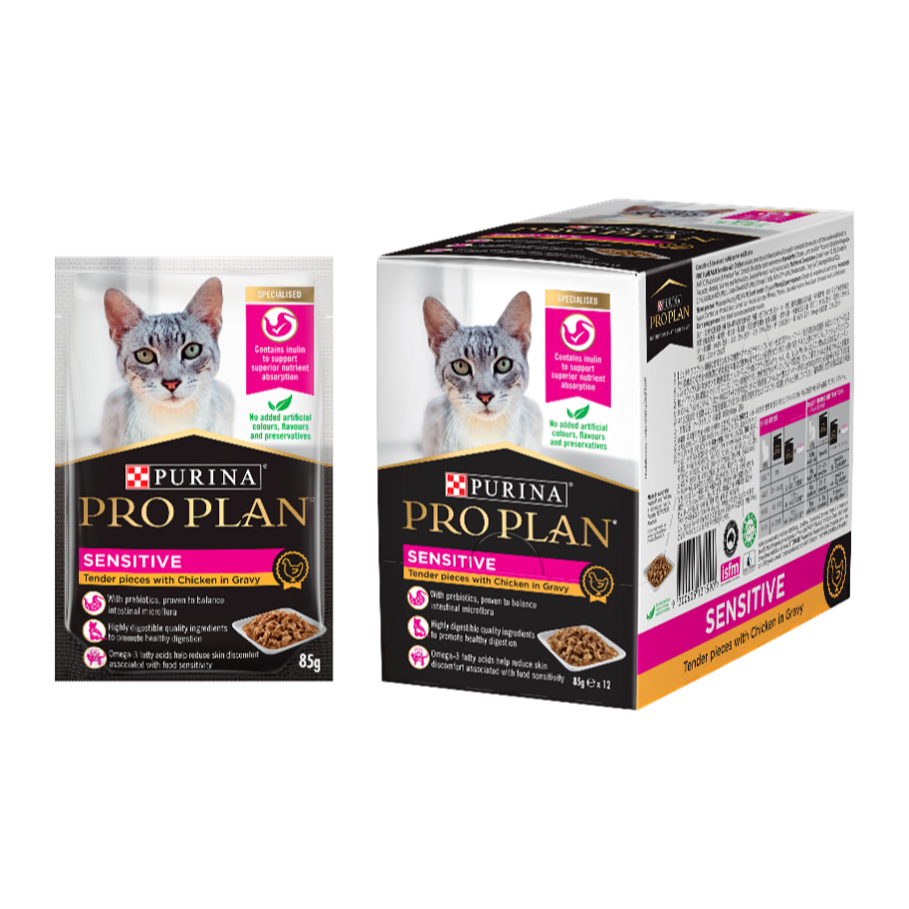 冠能 袋裝濕糧 - 成貓敏感配方 (醬汁雞肉) 85G X 12包 [ 原箱 12包 ]