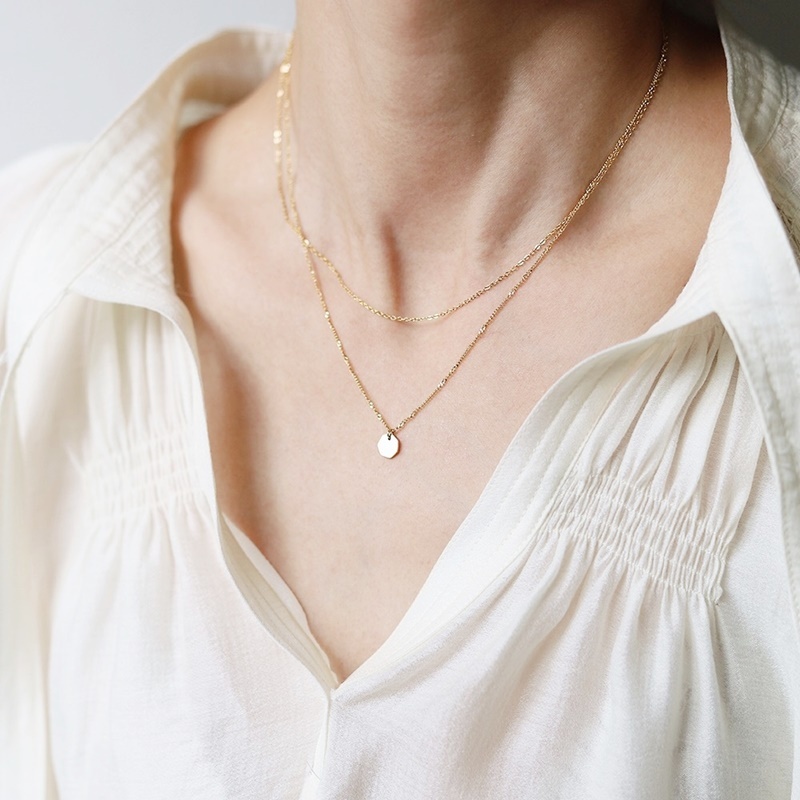 六角型雙面紋雙層項鍊 金色