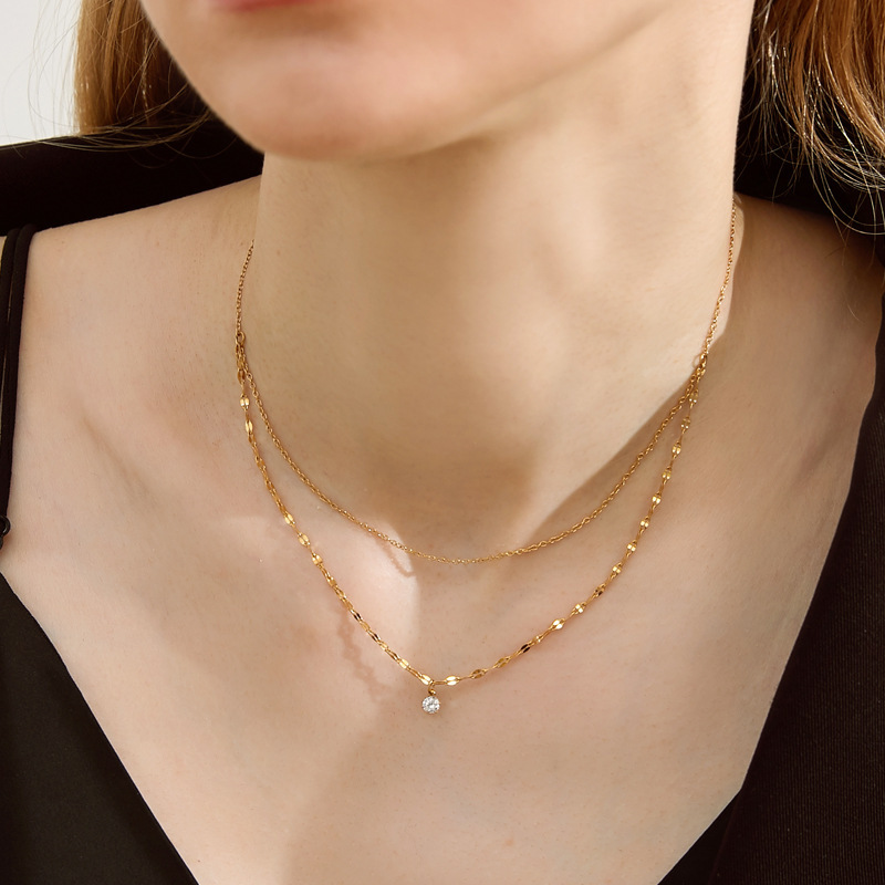 單墜鋯石雙層項鍊 金色