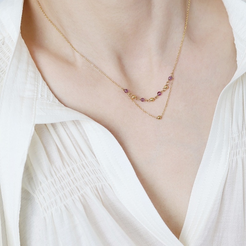 紫晶雙層項鍊 金色