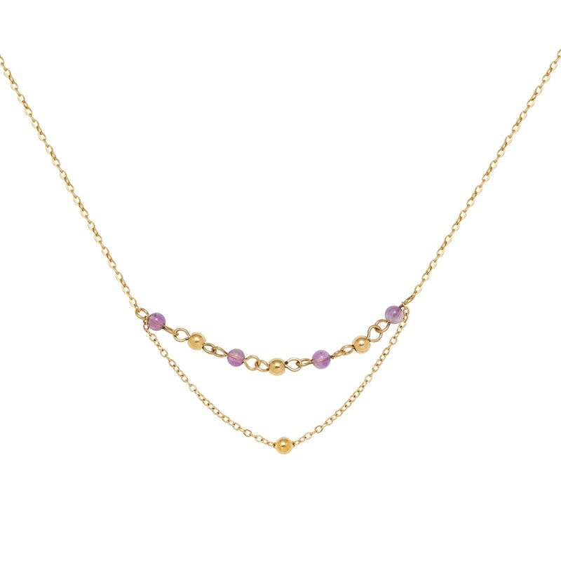 紫晶雙層項鍊 金色