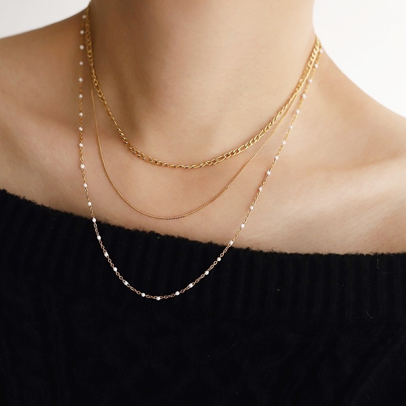 三層疊戴鈦鋼項鍊 金色