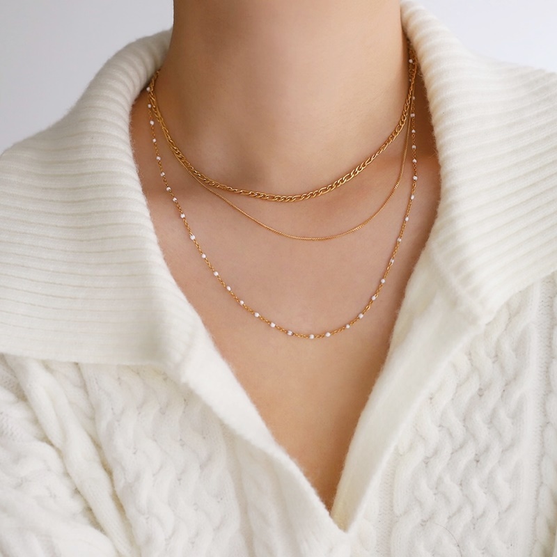 三層疊戴鈦鋼項鍊 金色