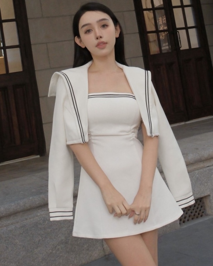 訂製-水手領撞色平口洋套裝