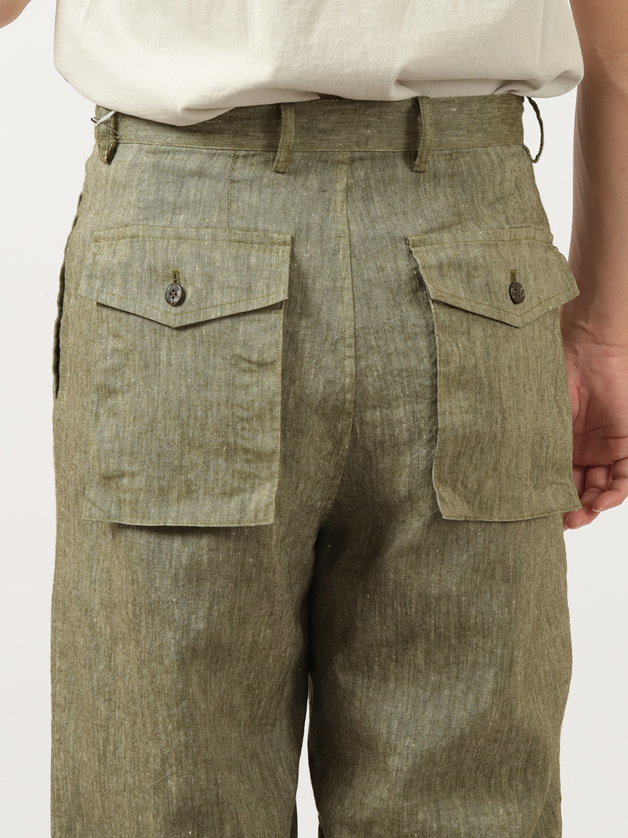 Cale Linen Wool Light Garment Dye Pants - Green