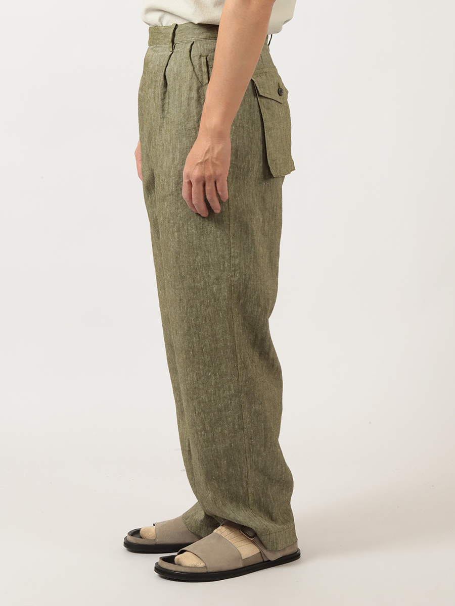 Cale カル】 WOOL LINEN SILK TROUSERS / BEIGE×BLACK - Avelia