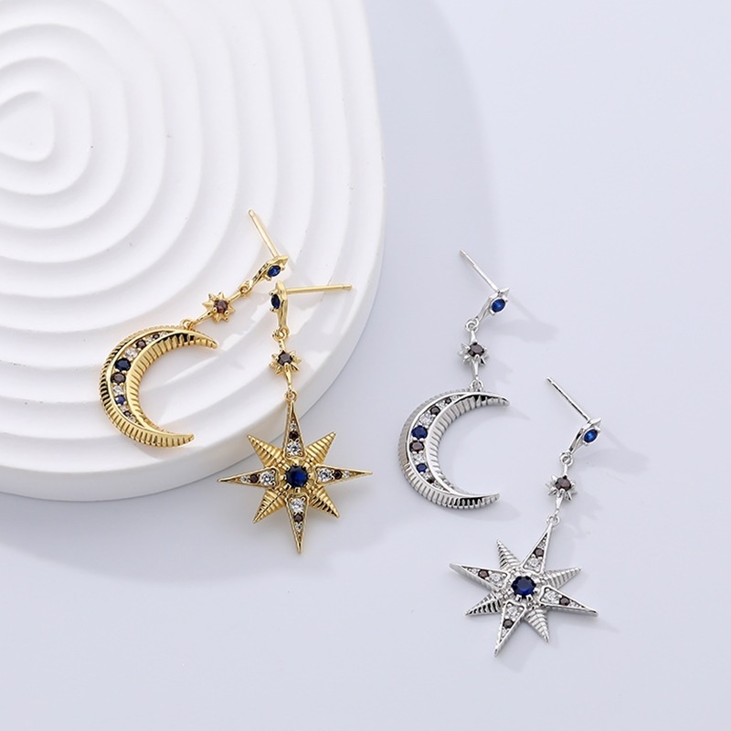 星月不對稱鋯石耳環 兩色