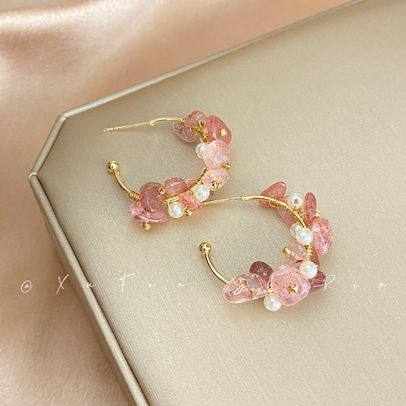 粉晶圈圈耳環 粉色