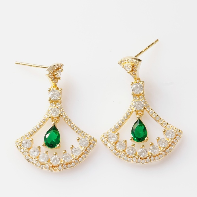 水鑽扇形耳環 綠色