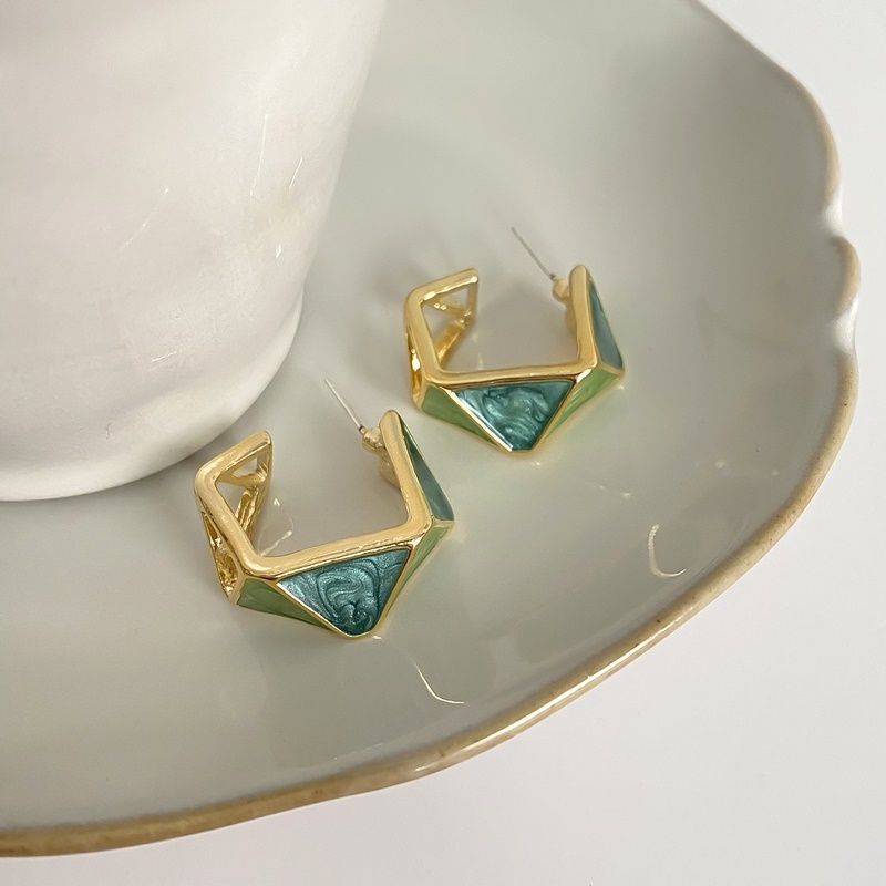 幾何釉彩圈圈耳環 綠色