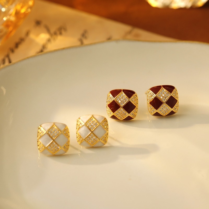 綴鑽棋盤格耳環 兩色
