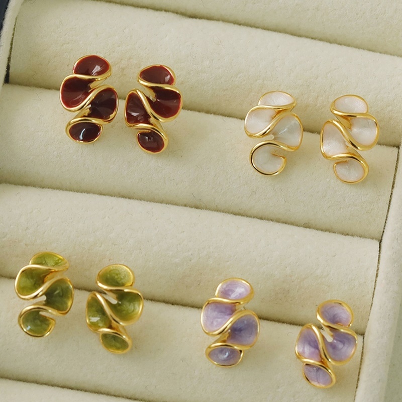 荷葉卷卷釉彩耳環 四色