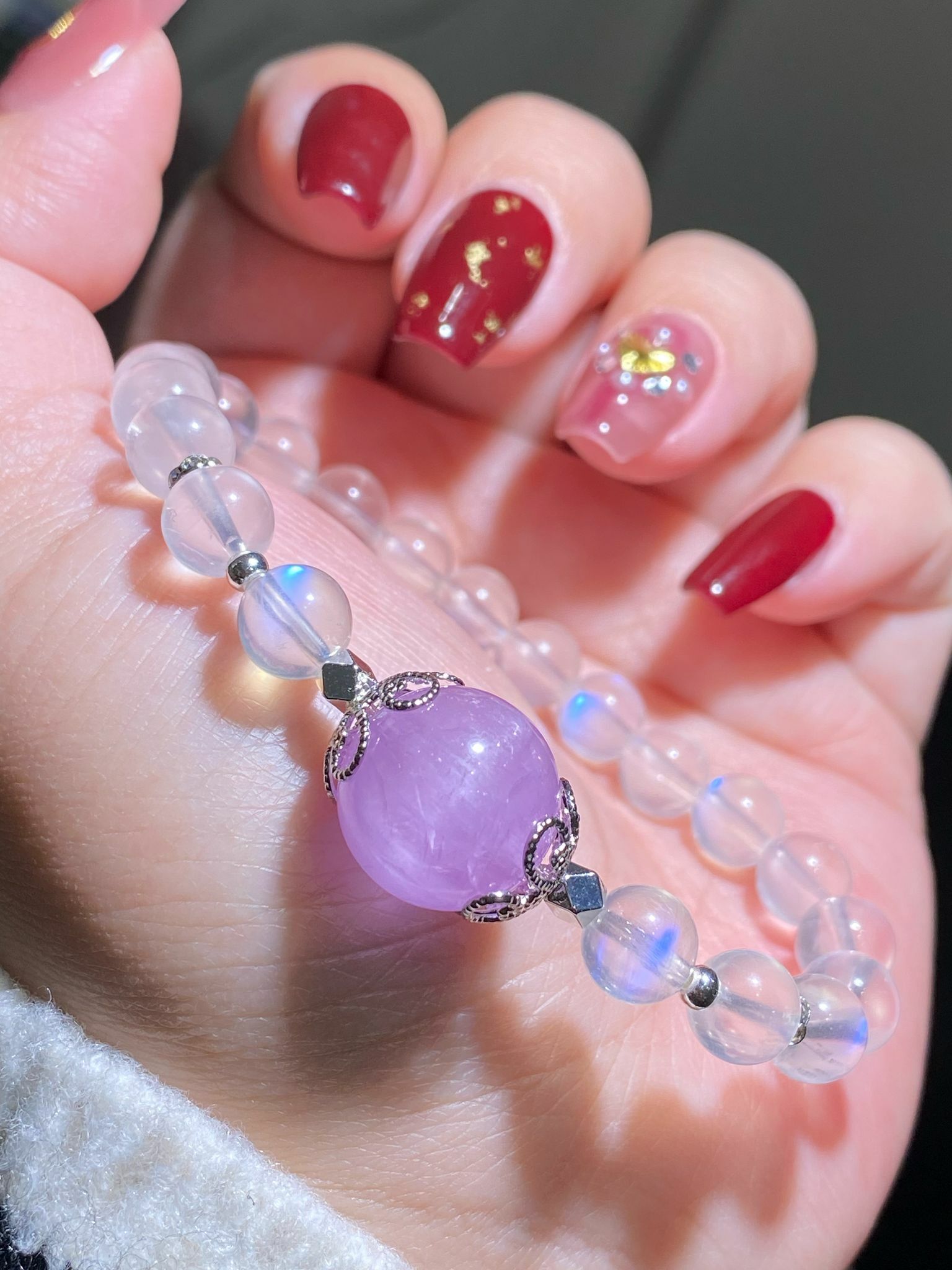 藍光月亮石配貓眼紫鋰輝珠