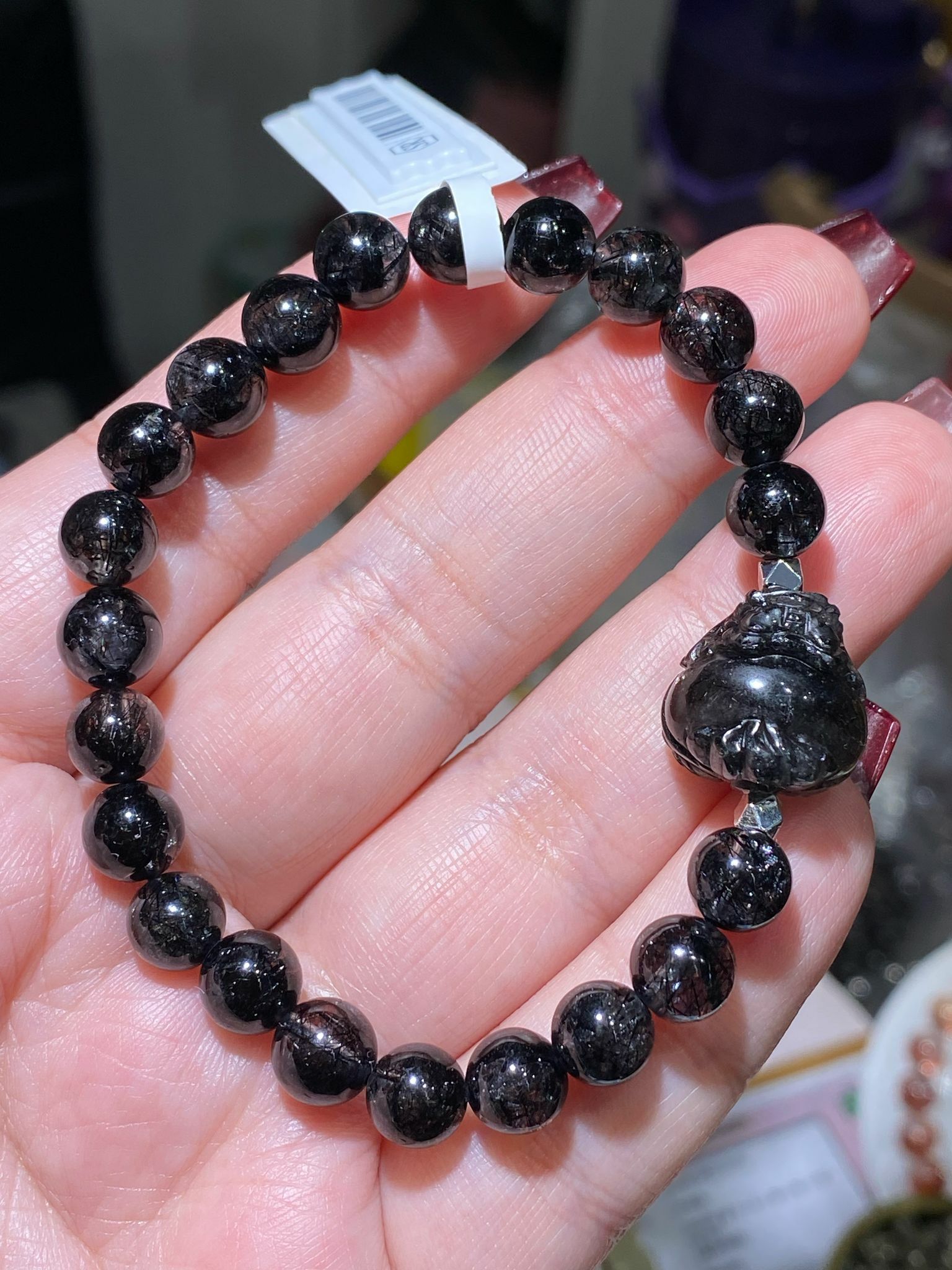 黑髮晶配龍龜手串