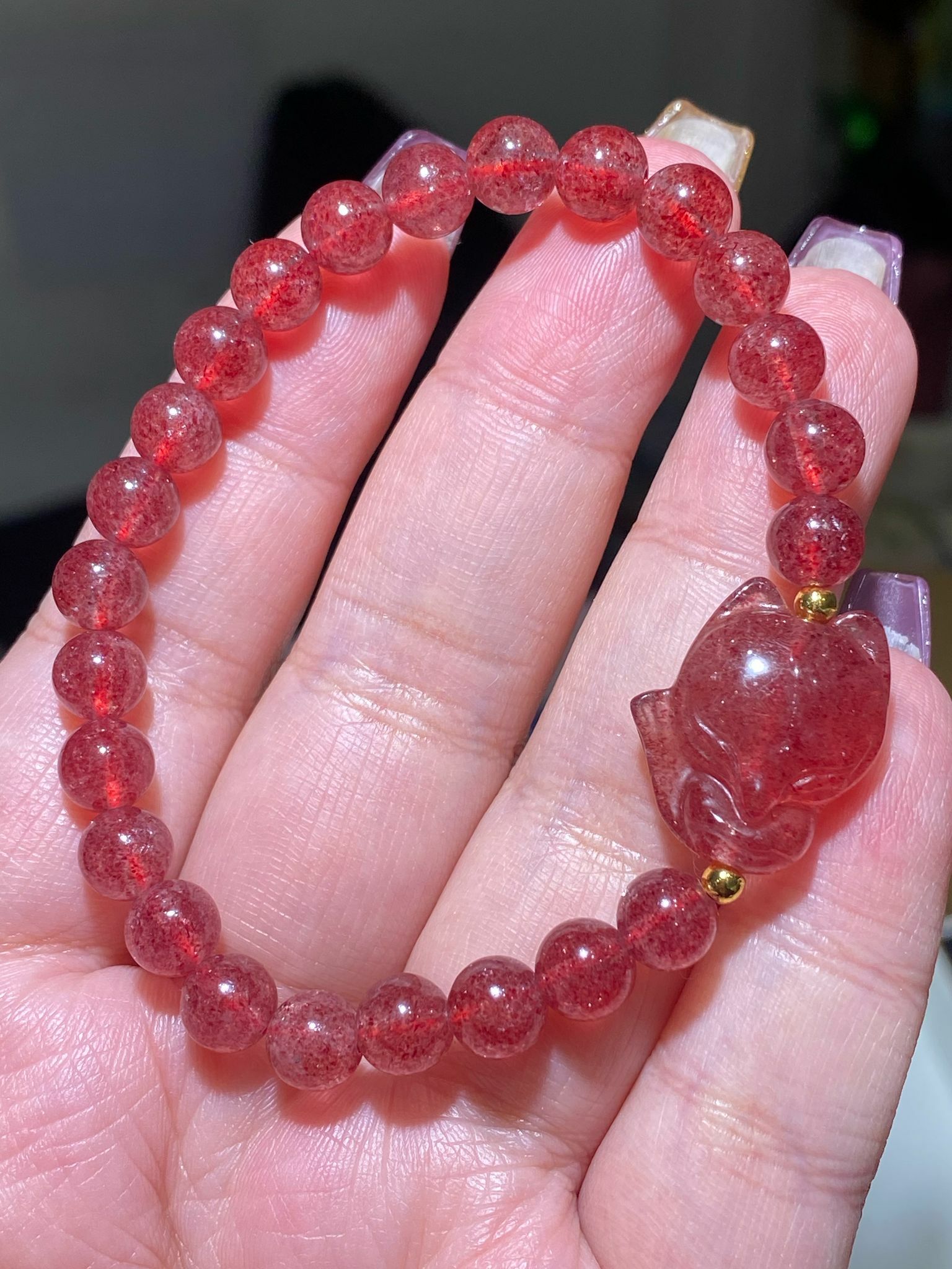 深紅草莓小狐手串