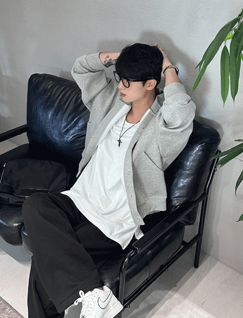 短版雙層針織鈕扣開衫外套