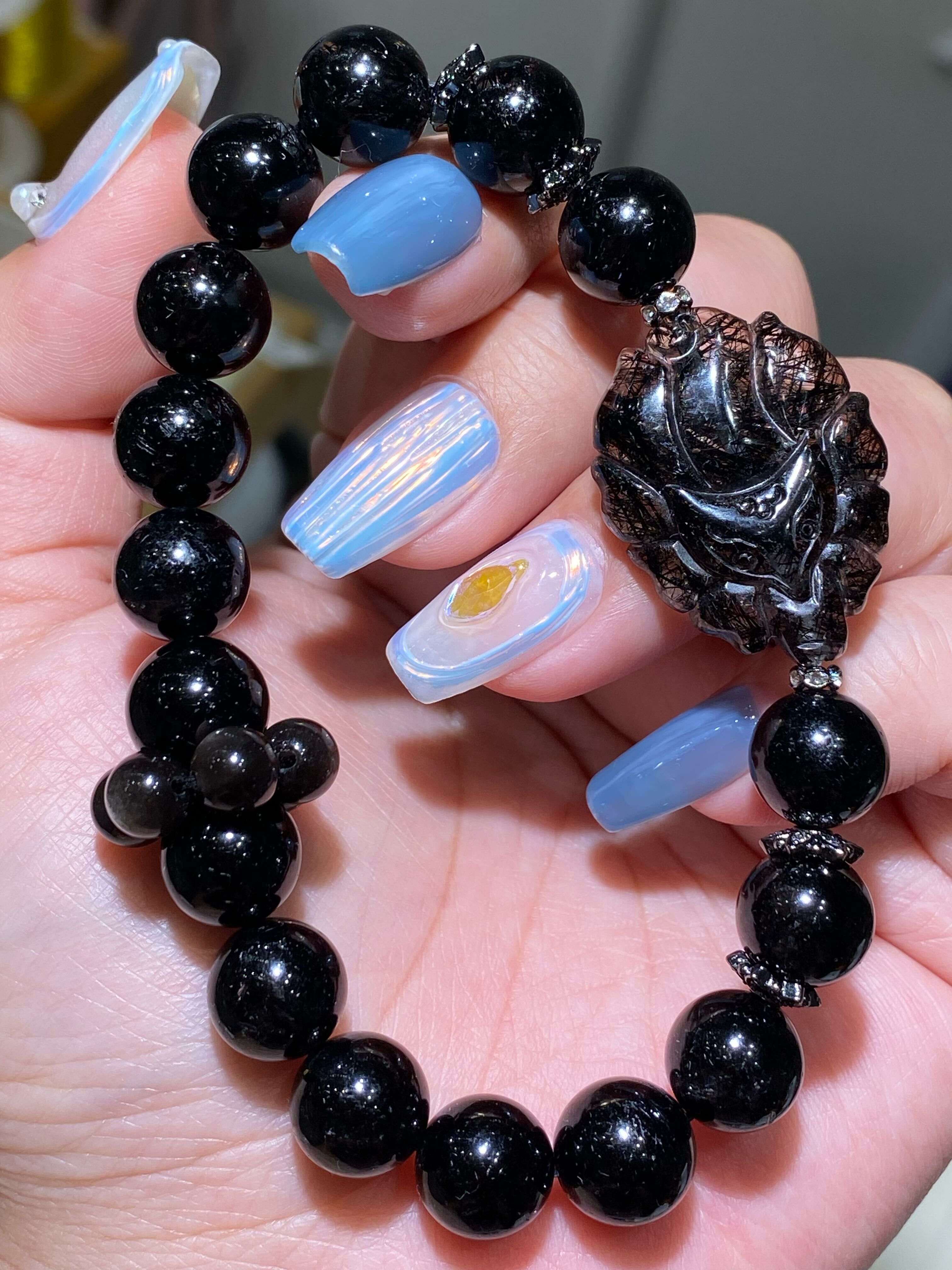 黑髮晶九尾狐手串(A)