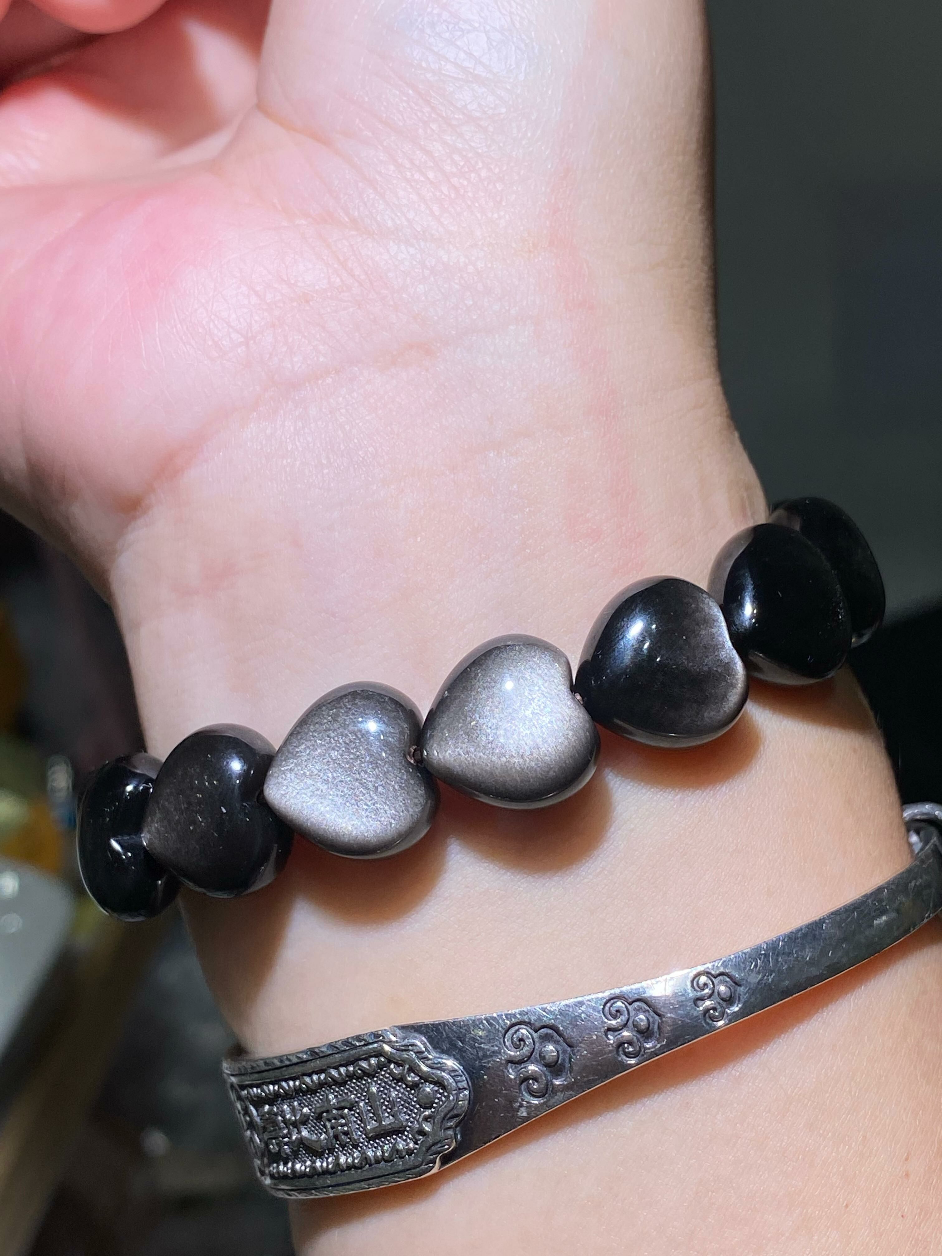 銀曜石心心手串