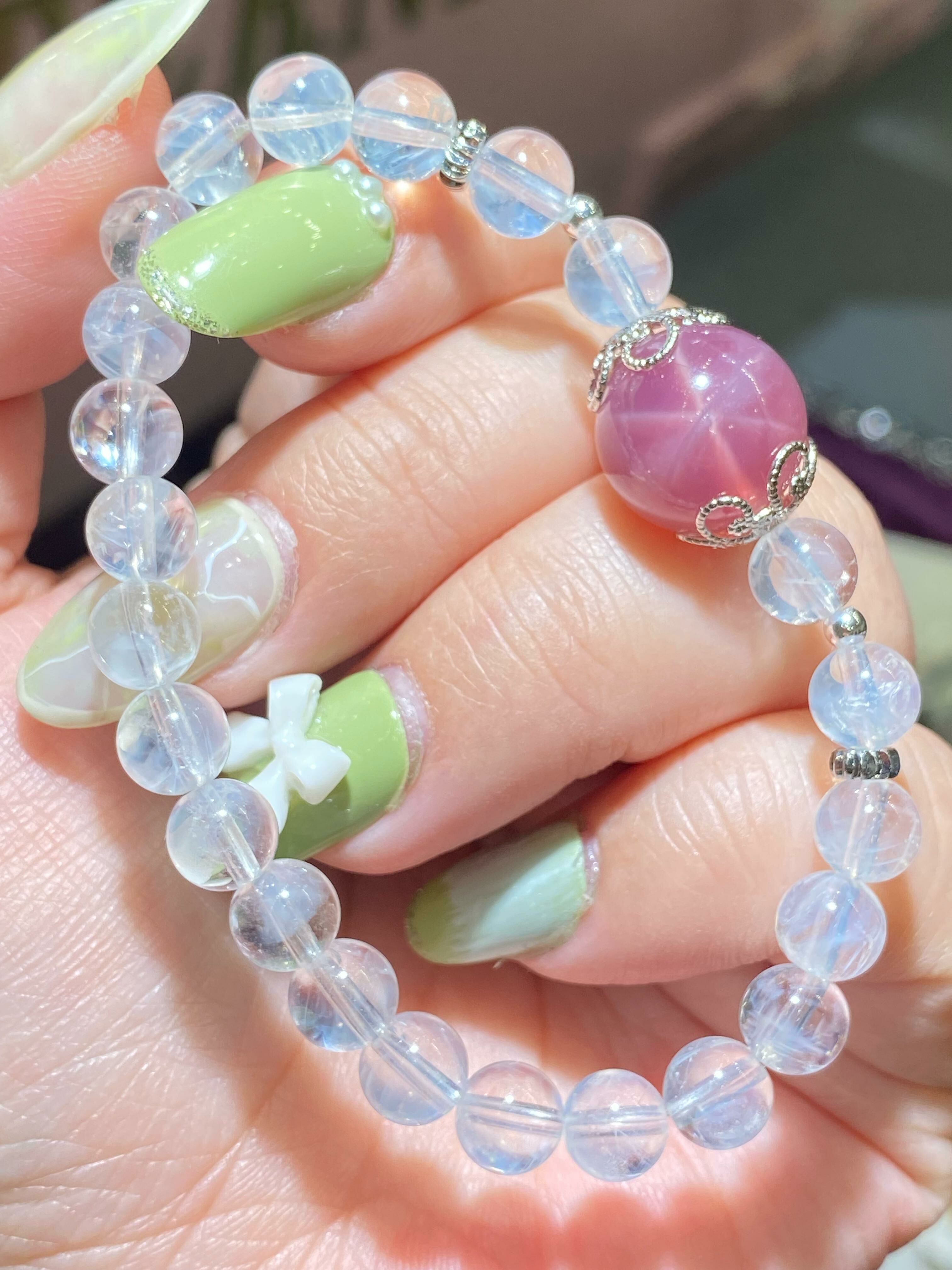 藍針水晶配星光紫馬粉珠DIY