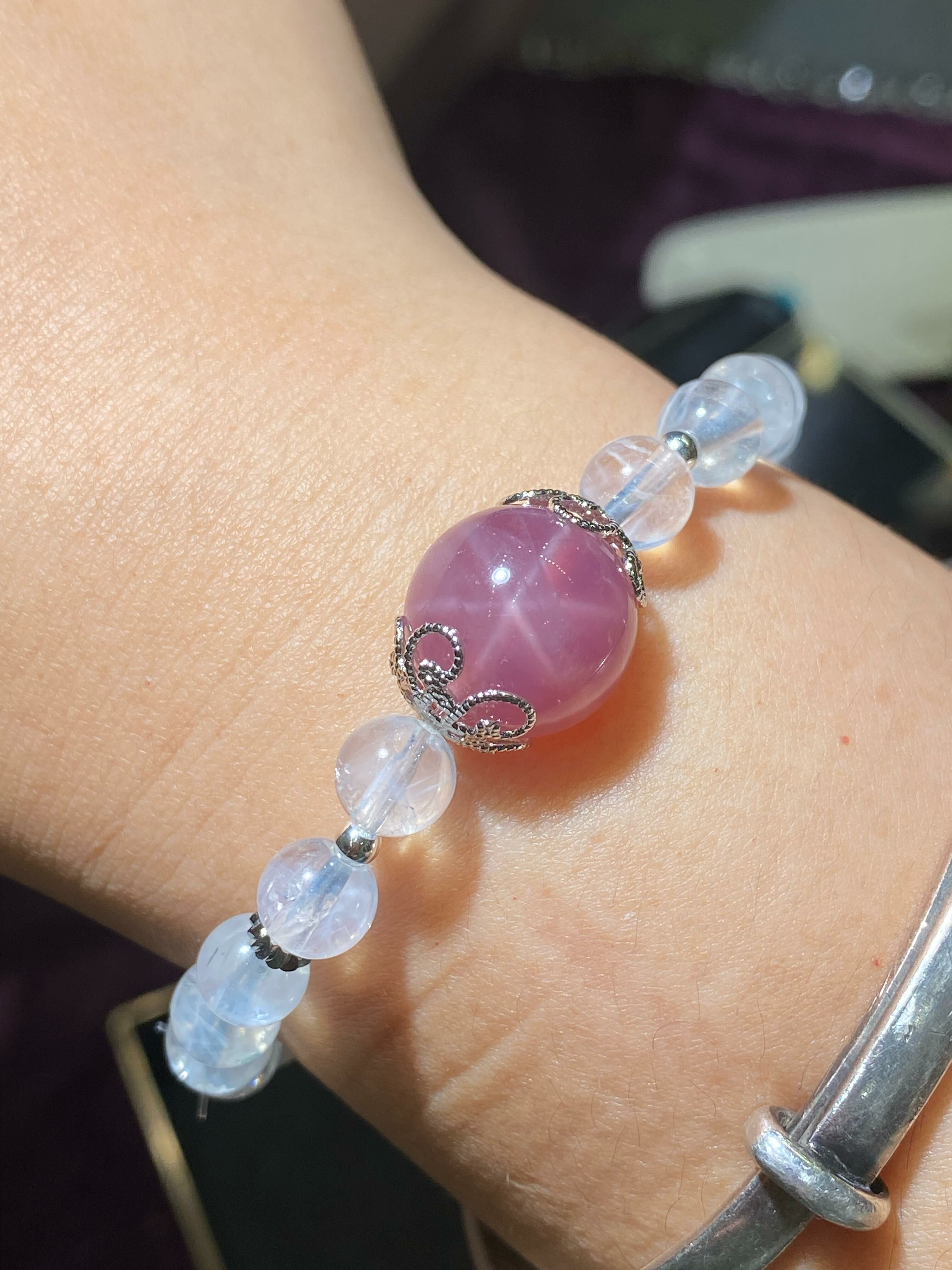 藍針水晶配星光紫馬粉珠DIY