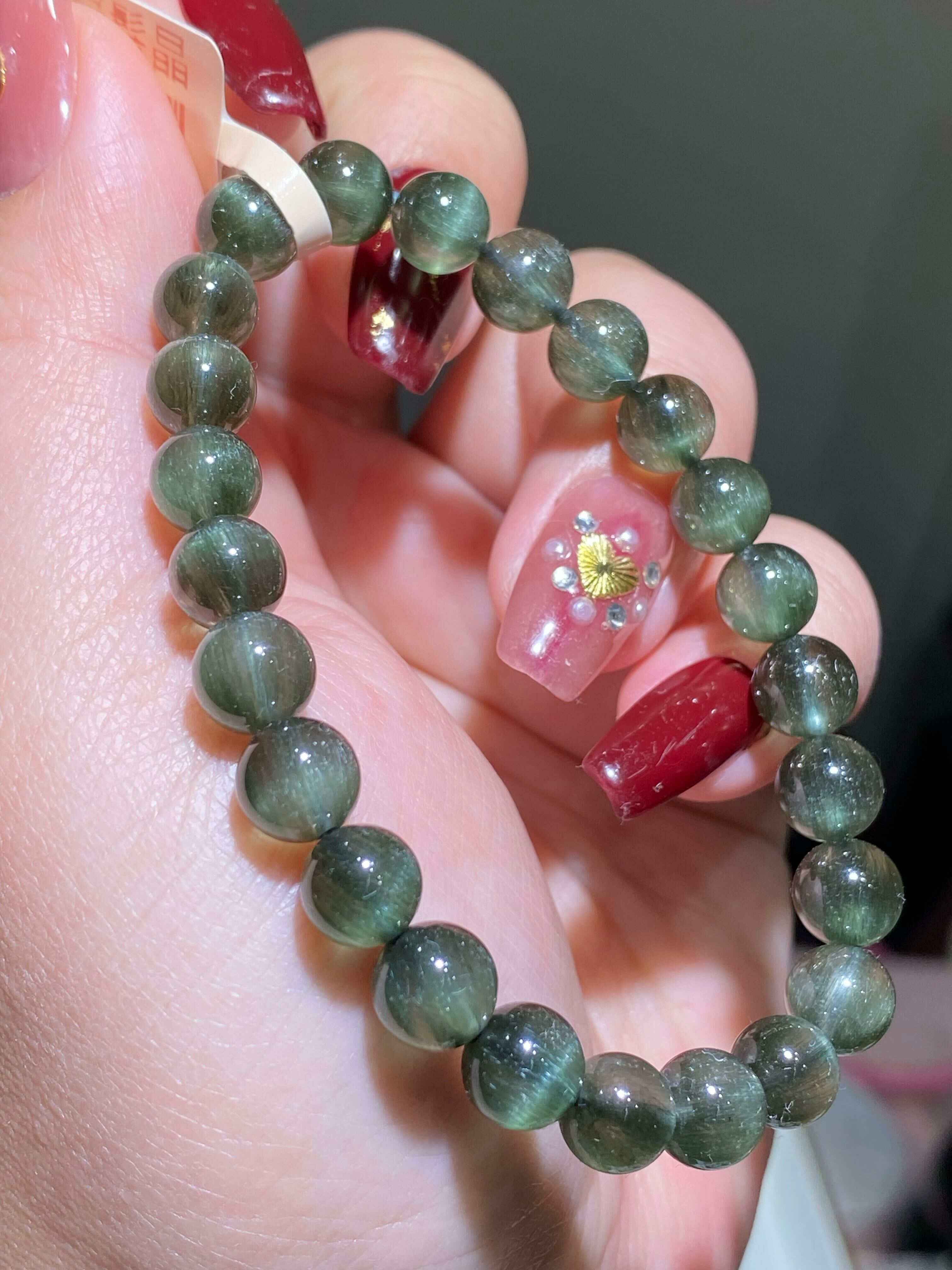 7.3-7.6mm高質順髮貓眼綠髮晶