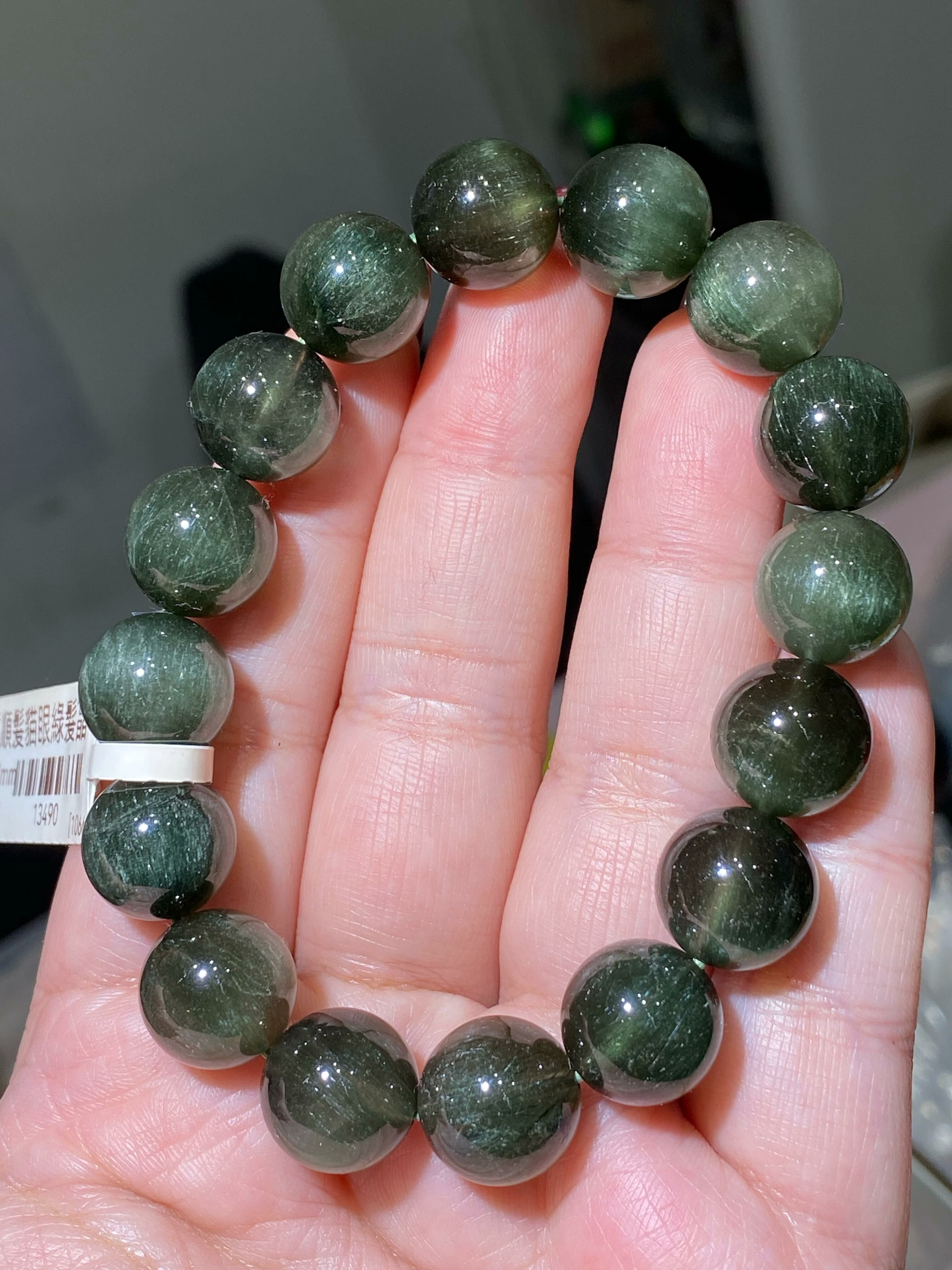 13-13.3mm高質順髮貓眼綠髮晶