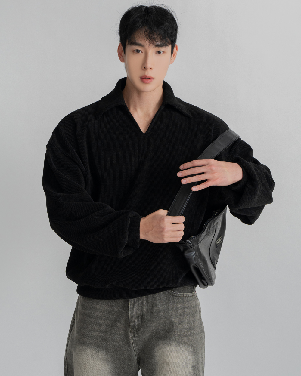 燈芯絨寬鬆領口運動衫