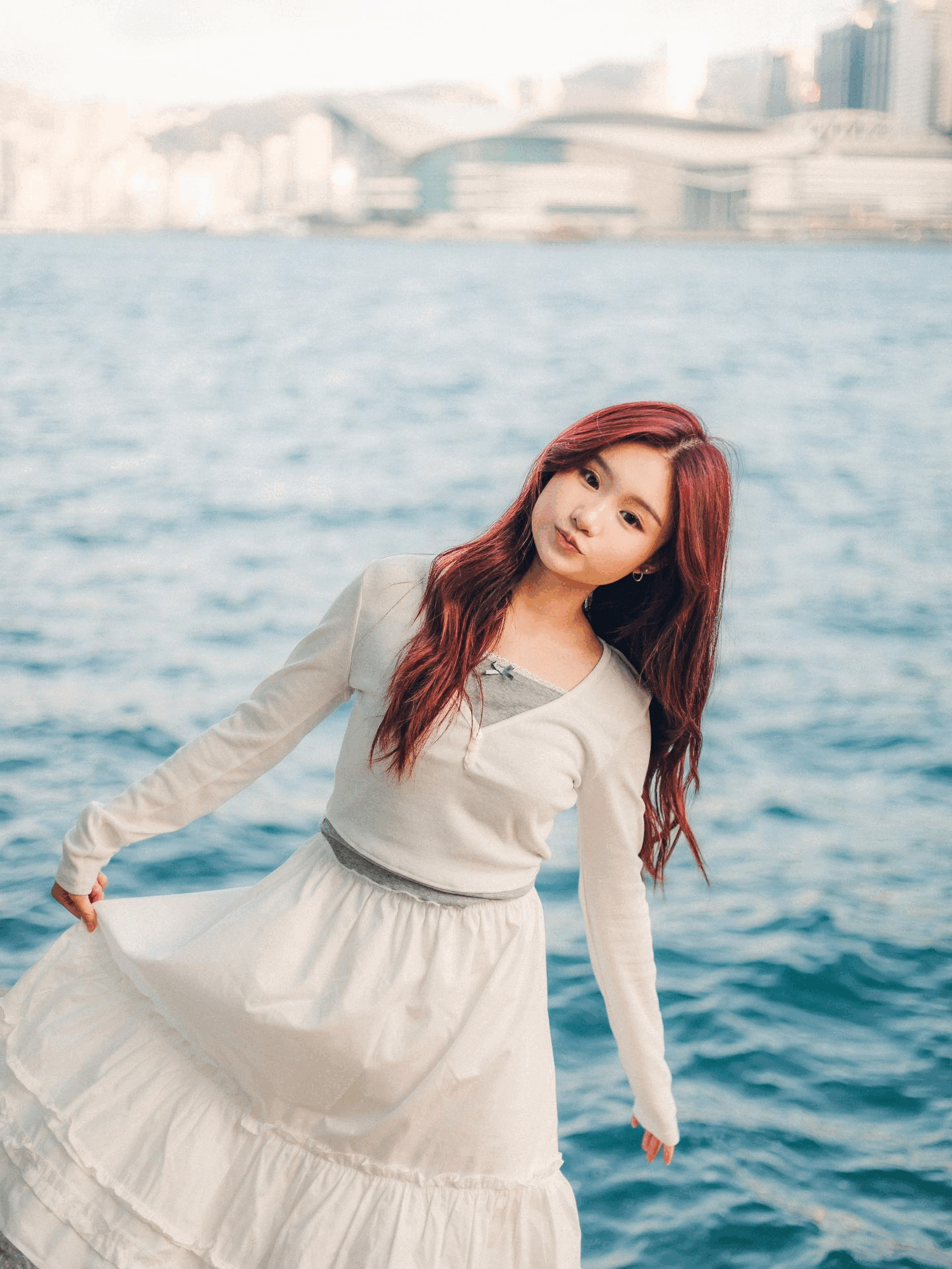 柔軟蕾絲蝴蝶結假兩件上衣