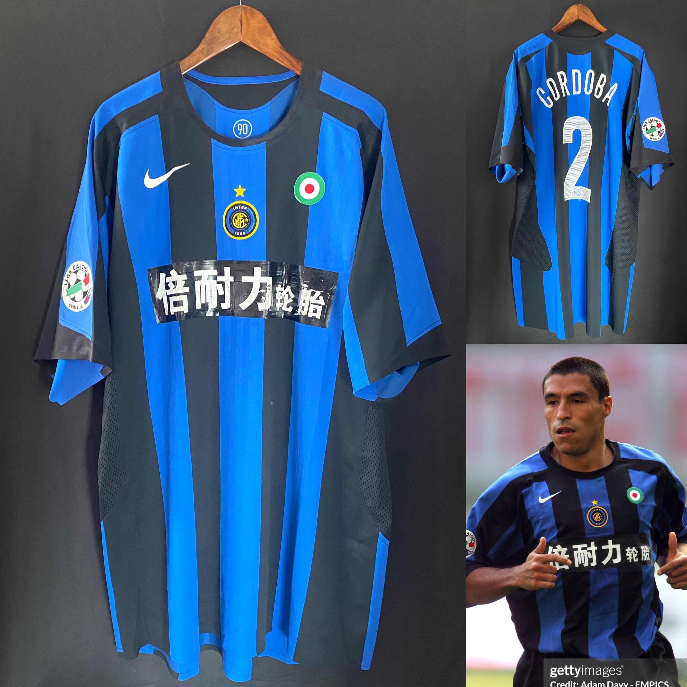 (Match Issue) Inter Milan 2005-2006 Nike Home Special Chinese Match Worn Issue Shirt #2 CORDOBA