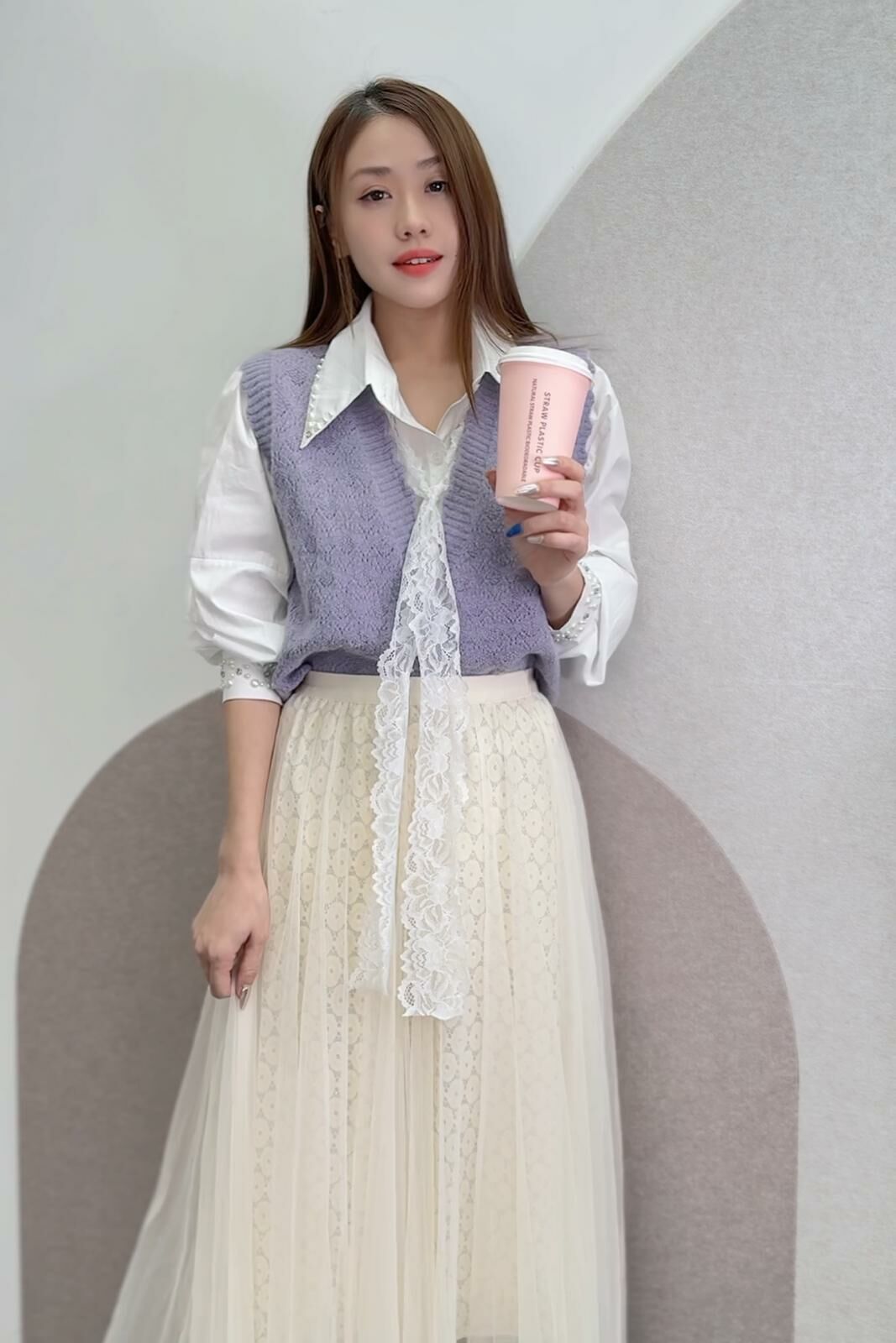 TOP#6860🤍Lace Ribbon 圍邊小背心