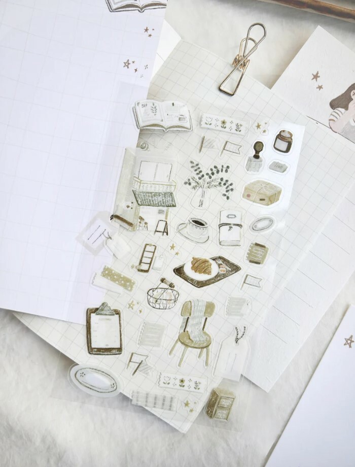 Paper goods by Dorie - Sticker Sheet - Journaling at a Café