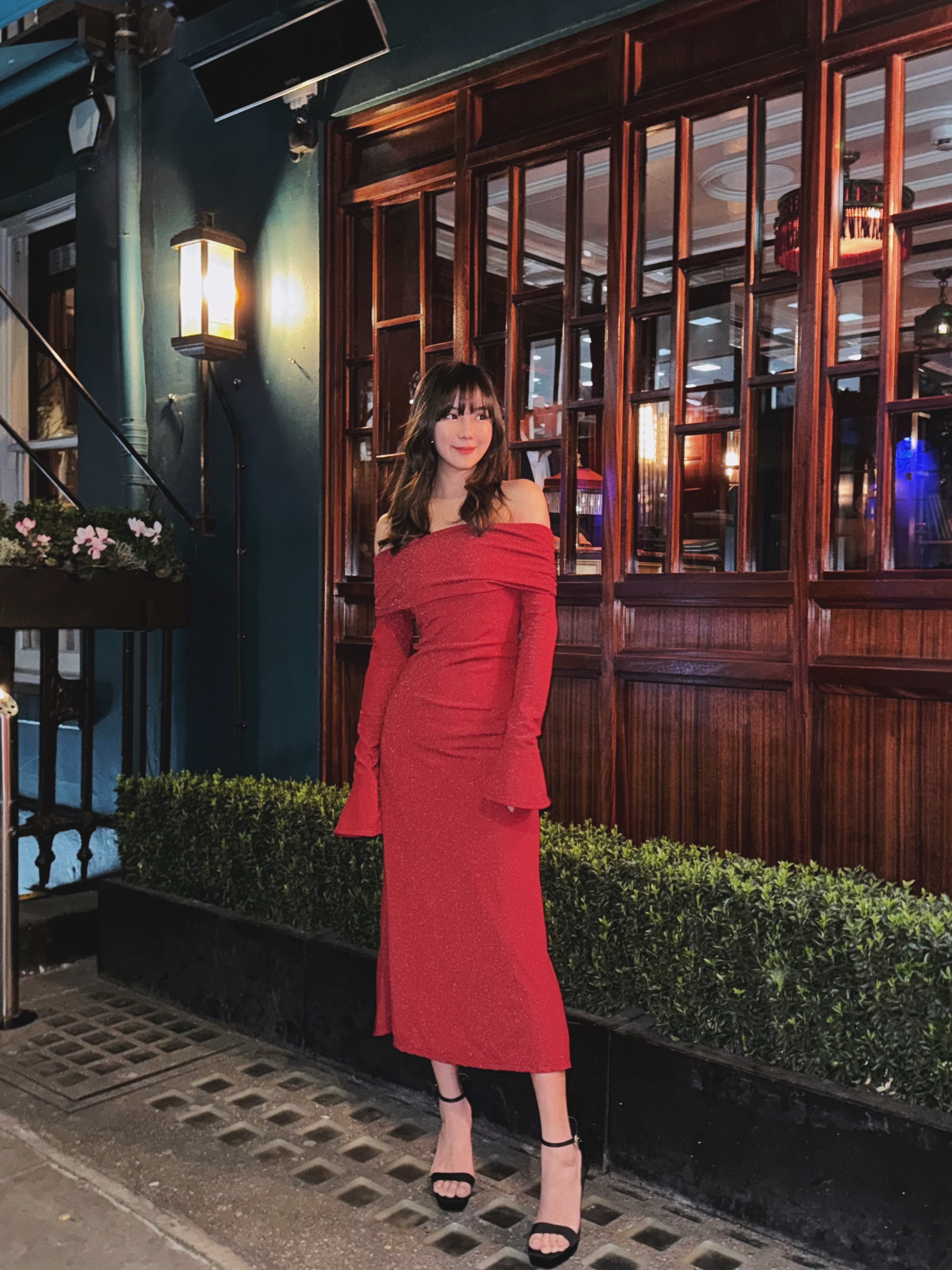 Glitter 金蔥平口長袖洋裝