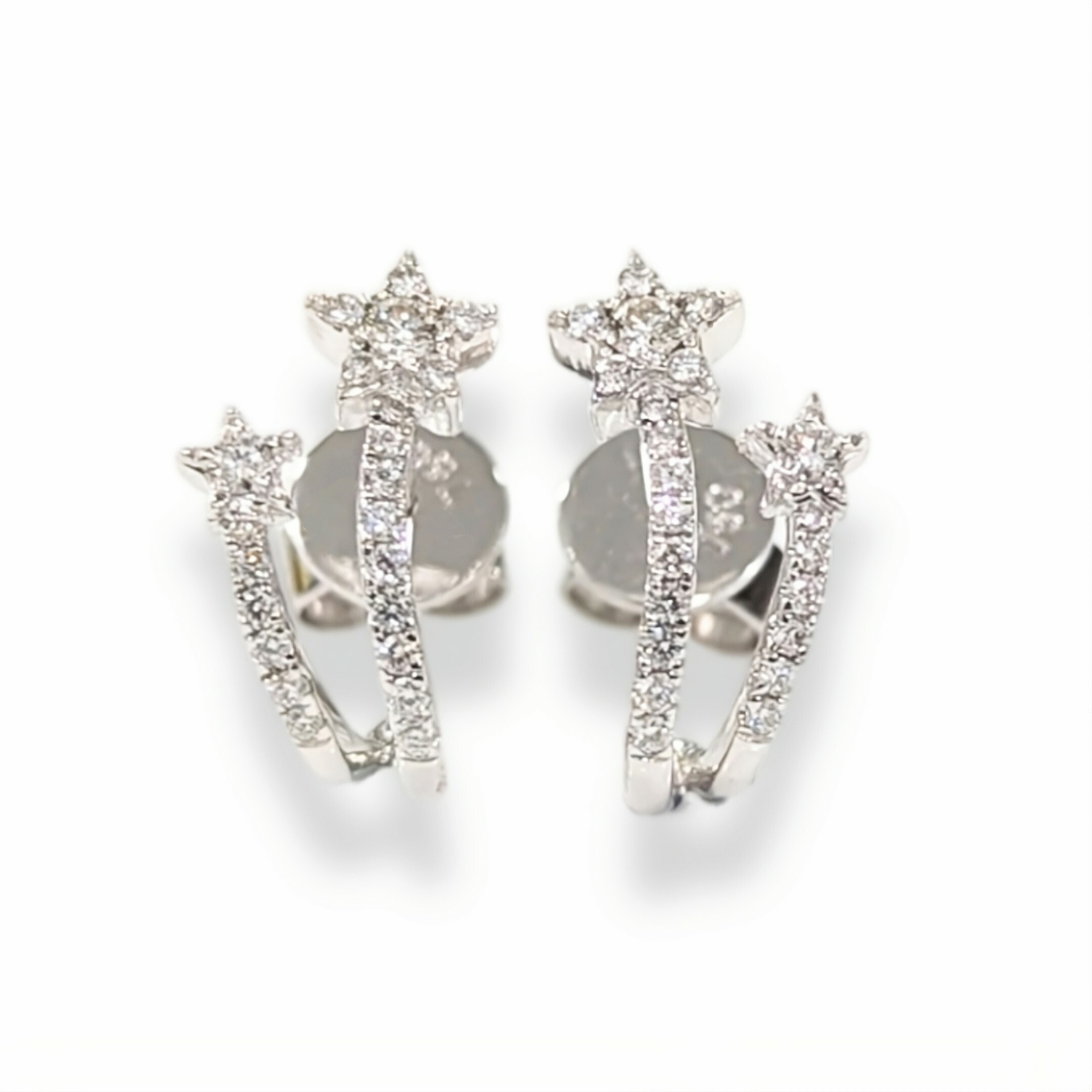 18K白金天然鑽石星星耳環