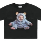 [S] ADLV KIDS BABY FACE MONSTER BABY SHORT SLEEVE T-SHIRT,BLACK, 24FW-TP-SS-KD-KMS-BLK (SAV397)