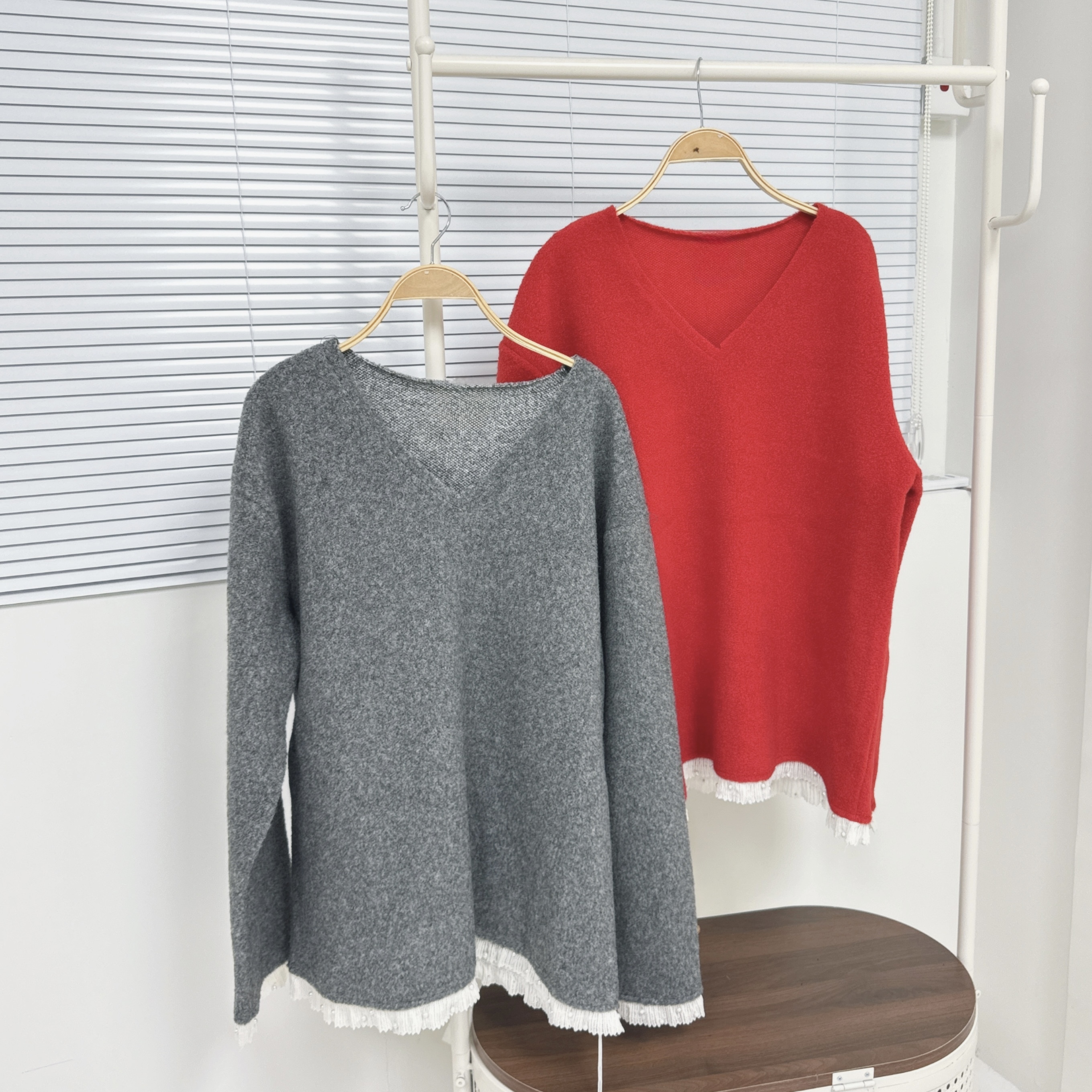 【Hoi2推介】A100-A101 Lace邊V領毛衣