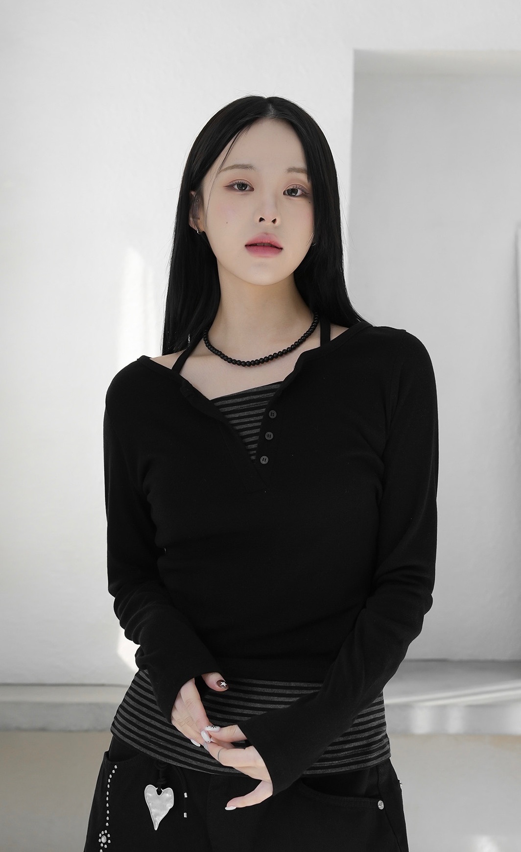 【優惠預訂】韓國橫間LAYER掛頸長袖TEE（2色）