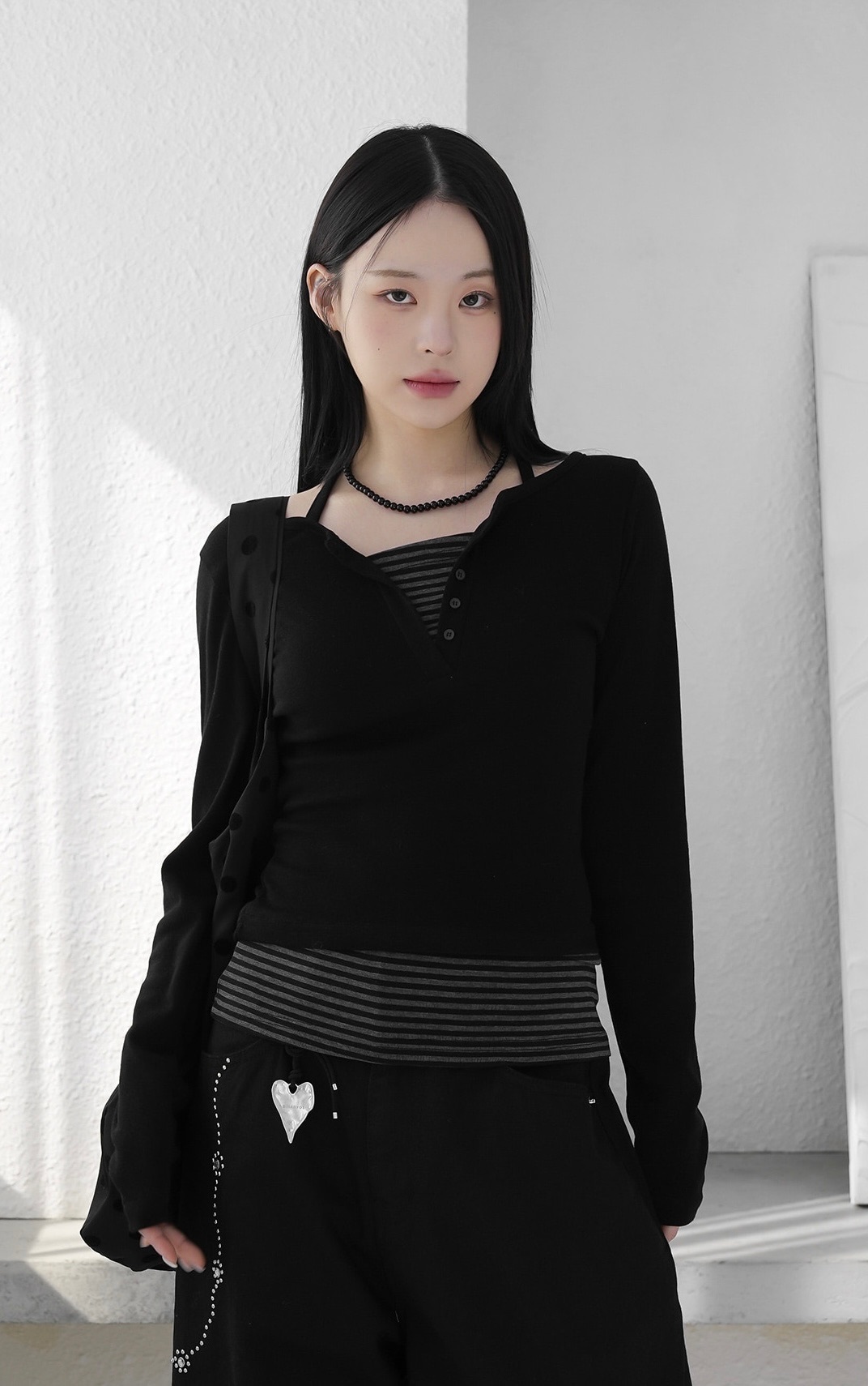 【優惠預訂】韓國橫間LAYER掛頸長袖TEE（2色）