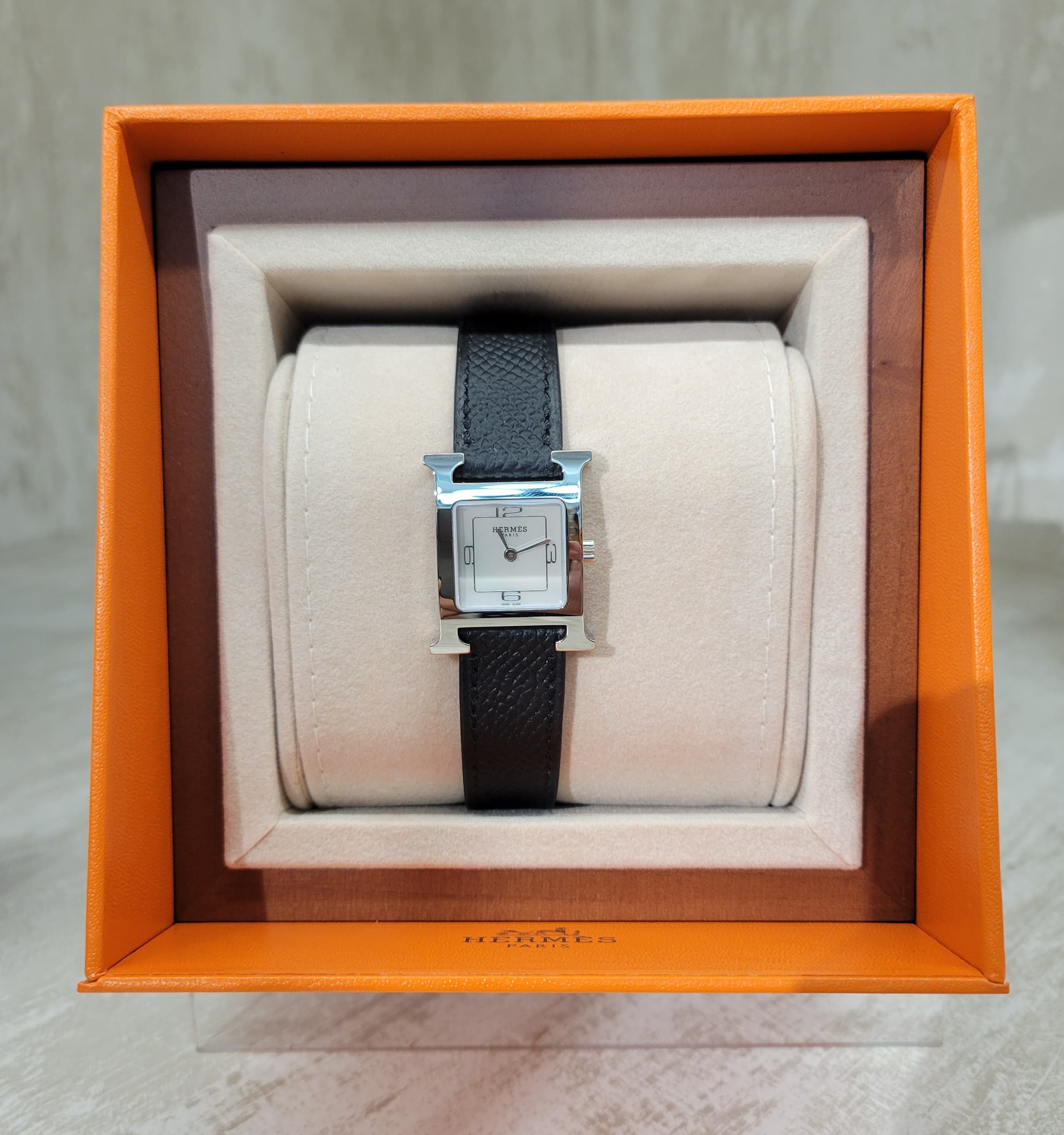 HERMES heure H watch SMALL EPSOM BLACK PHW 黑銀