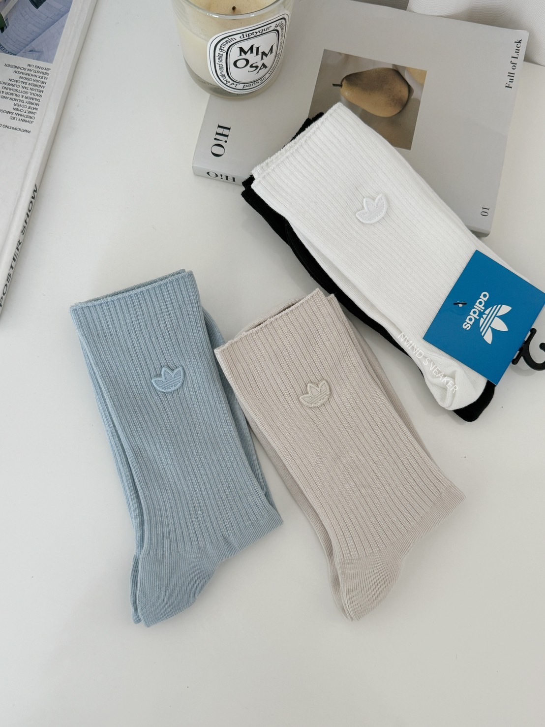 Adidas 三葉草小標長襪 兩入一組